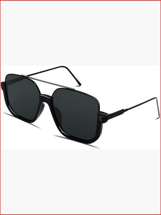 Retro Oversized Square Double Bridge Pilot Sunglasses Metal Frame UV Protection main image 4